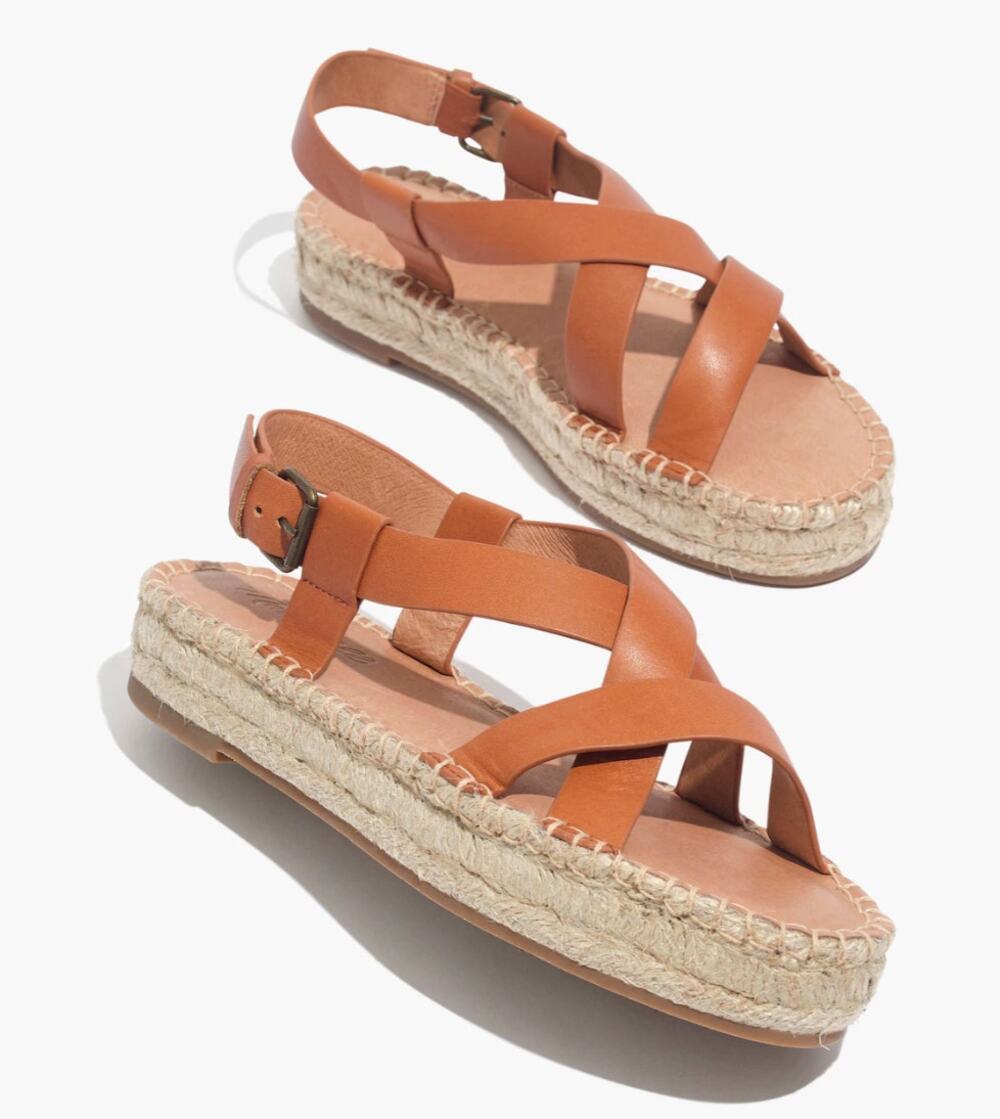 Madewell the Malia Espadrille Sandals US 9.5 Caramel Strappy Leather Platform
